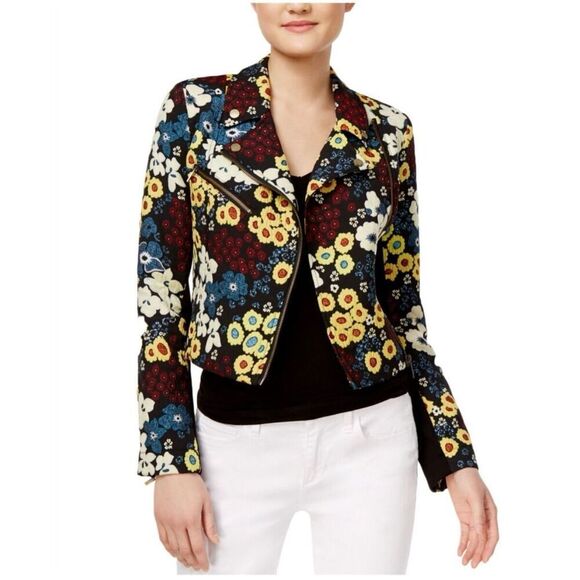 Rachel Rachel Roy Black Floral Embroidered Moto Jacket sz OX EUC - Picture 1 of 9